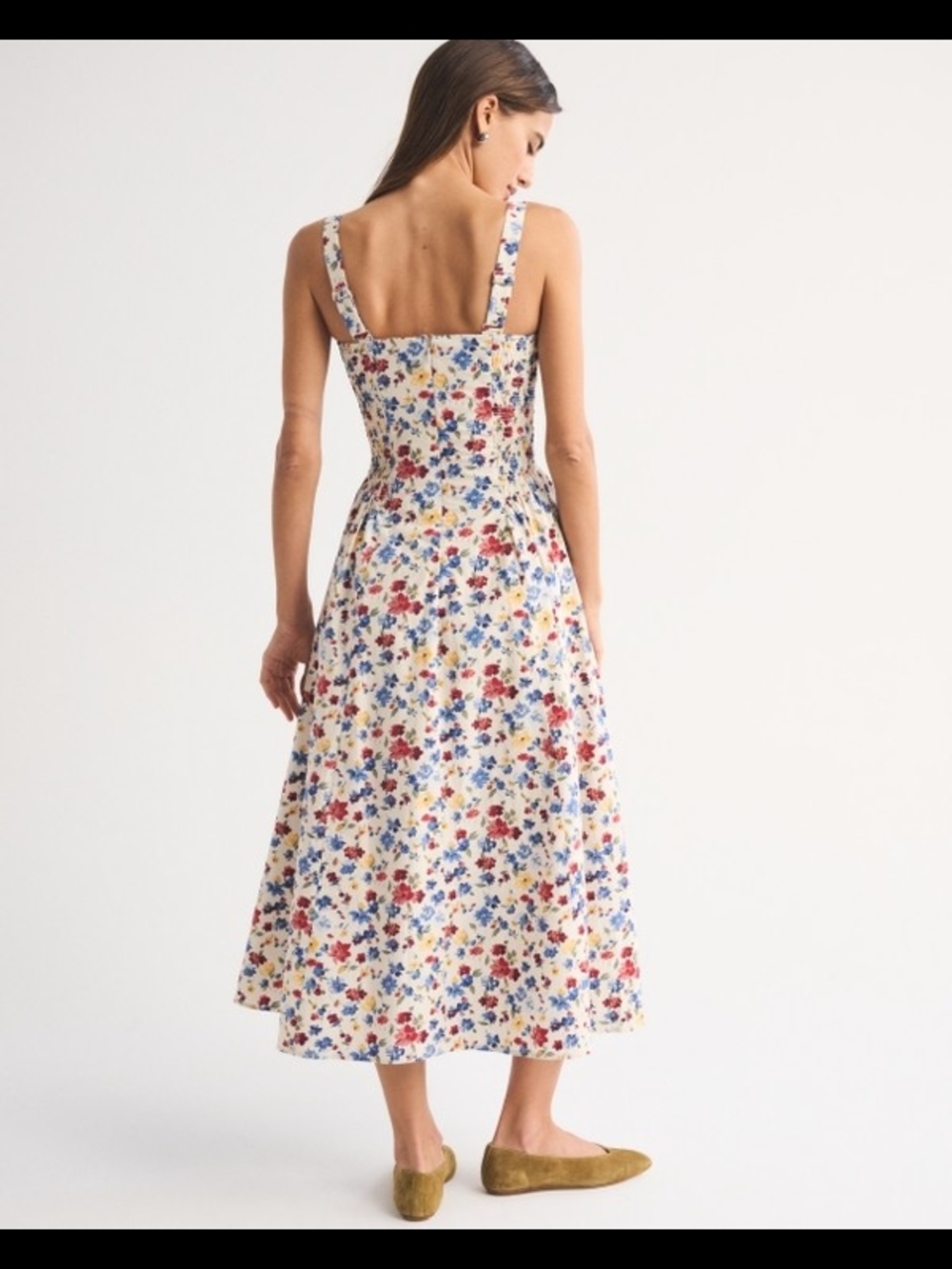 Abercrombie & Fitch Cream Floral Scoop-Neck Midi Dress - Picture 6 of 7